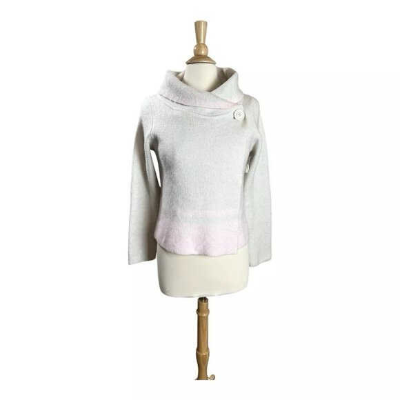 Max Studio Wrap Sweater L Cropped Wool Blend Shawl Collar Beige Pink - Picture 1 of 8